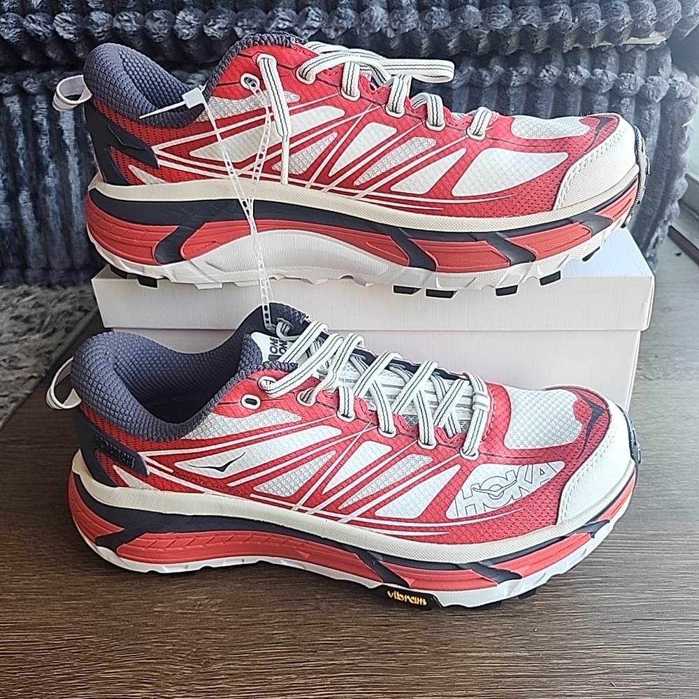 Hoka One One Women's Red, White and Navy Trail Sneakers